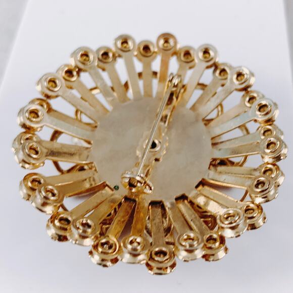 VTG 1950s Rhinestone Domed Layered Swivel Brooch Amber, Clear Stones Gold-Tone - Picture 7 of 7